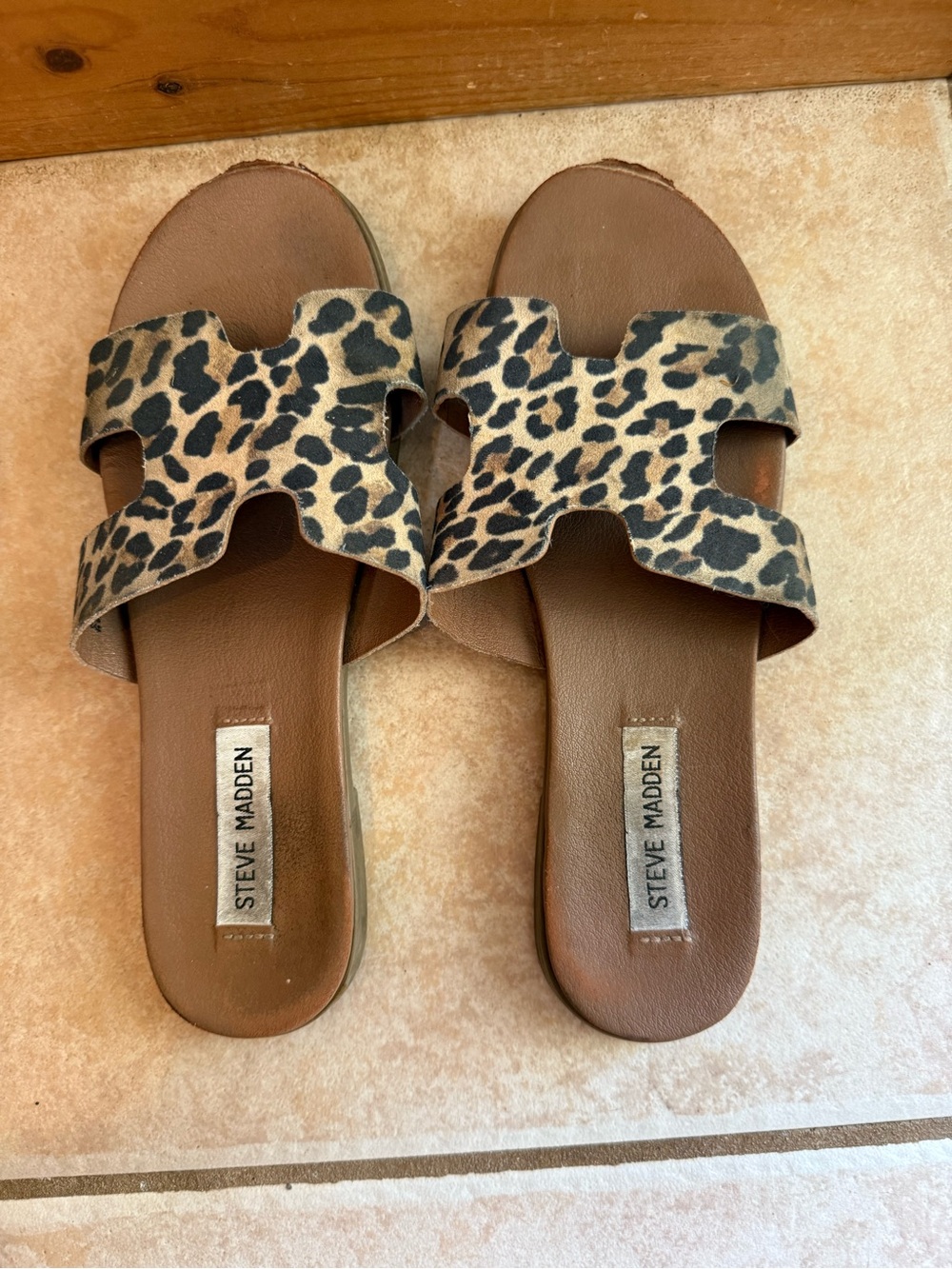 Steve Madden Leopard-Print Slide Sandals - Brown/Tan/Black